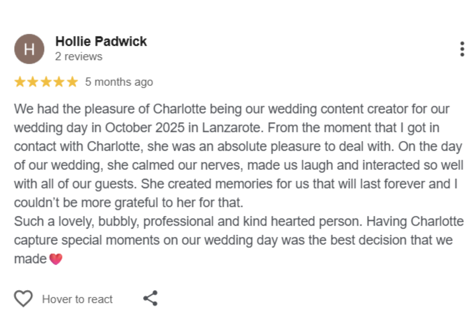 Holly padwick review Lanzarote photographer and Content Creator Charlotte Walton Reviews